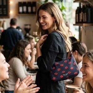 Kate Spade Little Better Sam - Black Nylon Shoulder Bag With Red Kisses